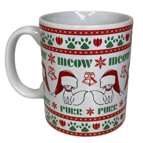Christmas Mug Cat In Santa Hat Meow Mug With Paw Prints 11oz - Picture 7 of 7